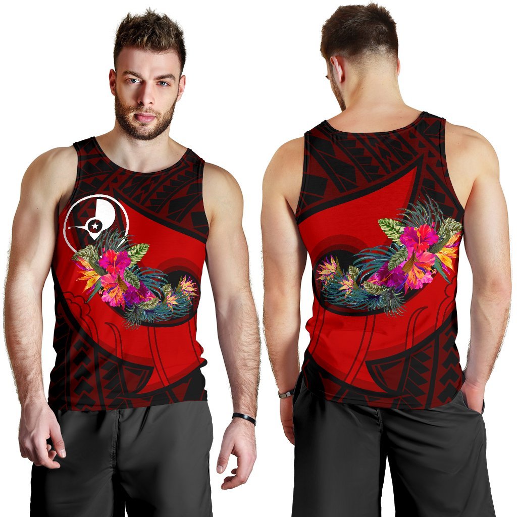 Yap Men's Tank Top - Polynesian Hook And Hibiscus (Red) - Polynesian Pride