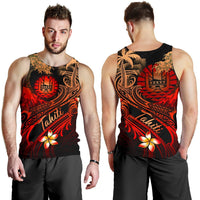 Tahiti Polynesian Men's Tank Top - Plumeria Flowers And Waves Red - Polynesian Pride