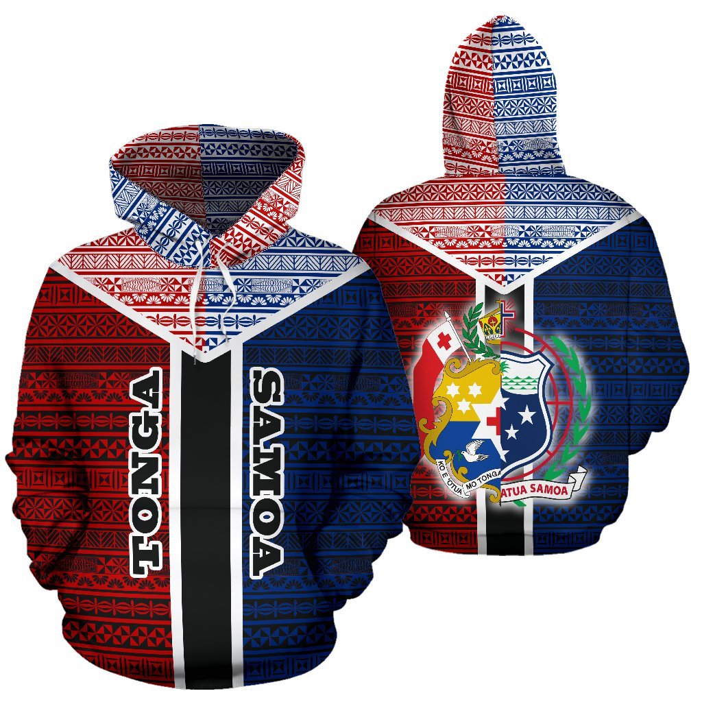 TokoUso Pullover Hoodie Tonga Samoa Coat of Arms Unisex Red & Blue - Polynesian Pride