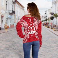 Vanuatu Polynesian Shoulder Sweater Map Red White - Polynesian Pride