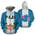 Fiji Polynesian All Over Zip up Hoodie Flag and Coat of Arm Unisex Blue - White - Polynesian Pride