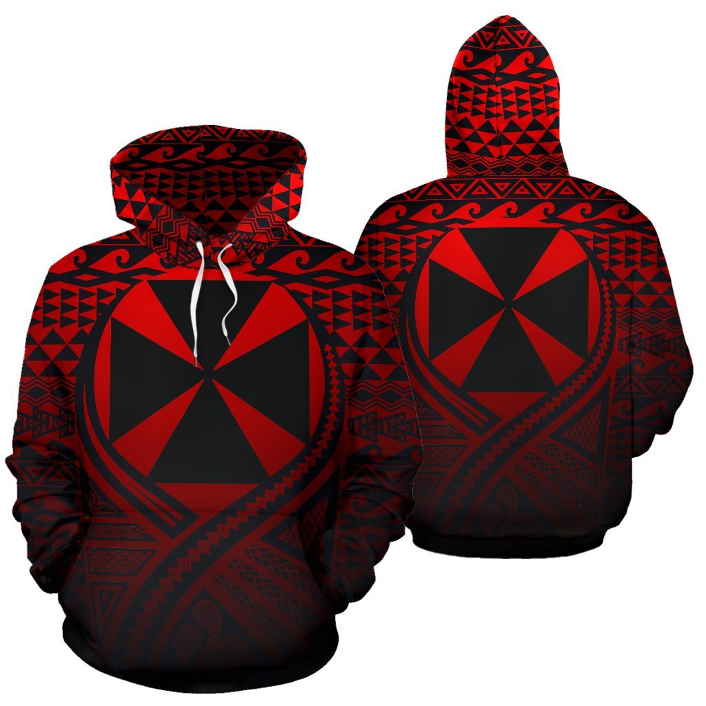 Wallis and Futuna All Over Hoodie Lift up Red Unisex Red - Polynesian Pride