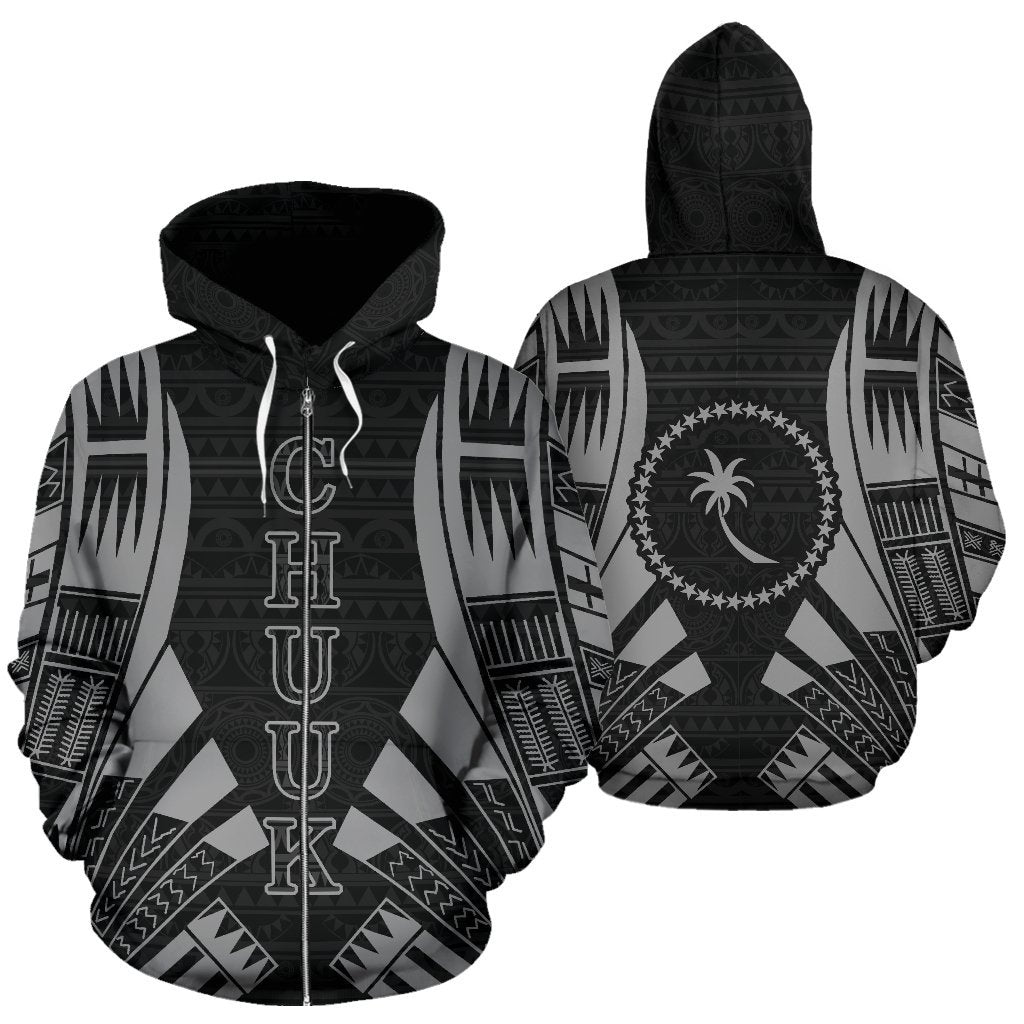 Chuuk All Over Zip up Hoodie Grey Tattoo Style Unisex Grey - Polynesian Pride