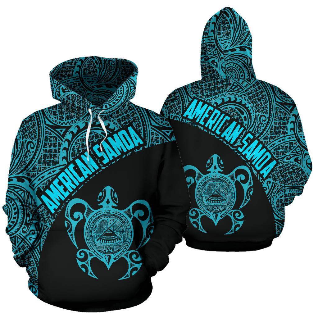 American Samoa Hoodie American Samoa Seal In Turtle Polynesian Tattoo Blue Unisex Blue - Polynesian Pride