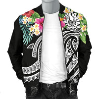 Tahiti Polynesian Men's Bomber Jacket - Summer Plumeria (Black) - Polynesian Pride