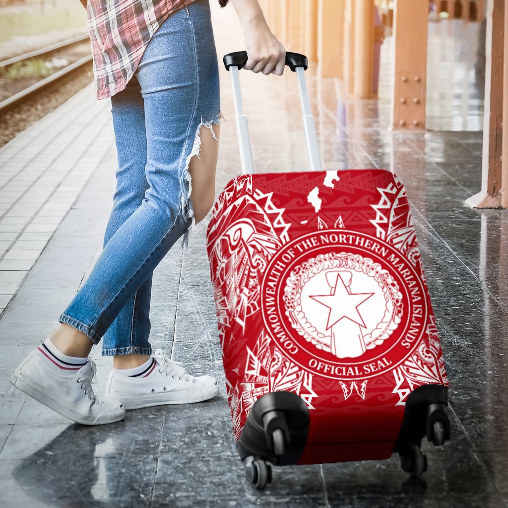 Northern Mariana Islands Polynesian Luggage Covers Map Red White - Polynesian Pride