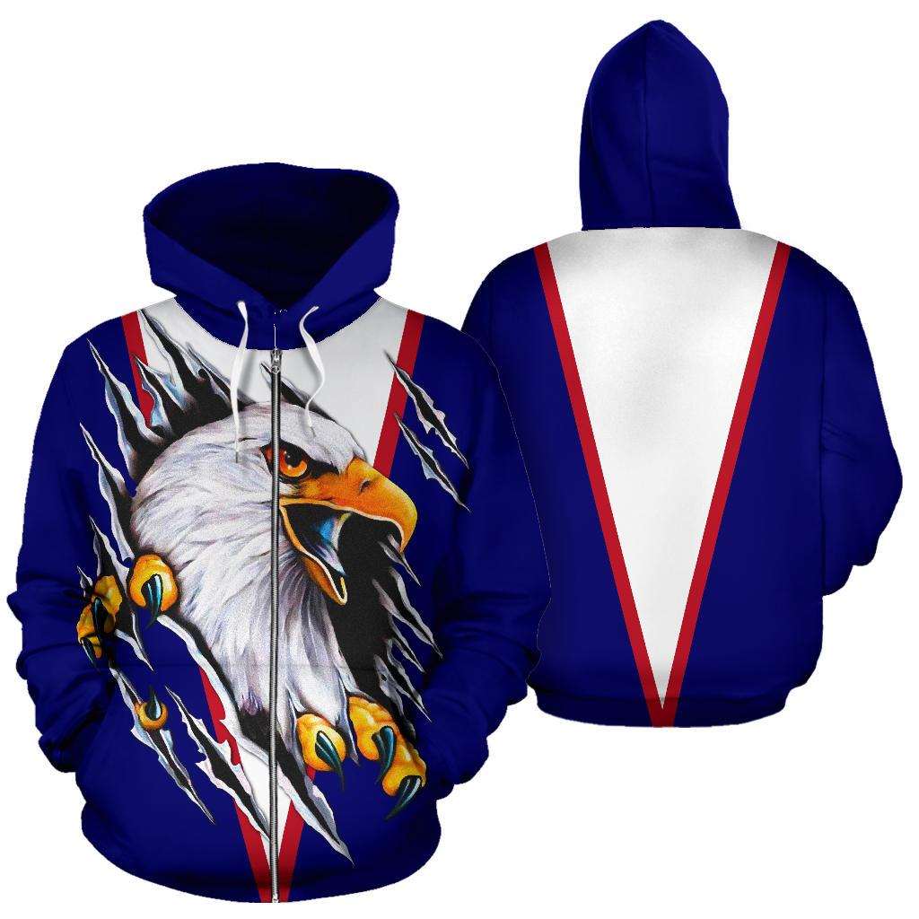 American Samoa All Over Zip up Hoodie Eagle Blue Unisex Blue - Polynesian Pride