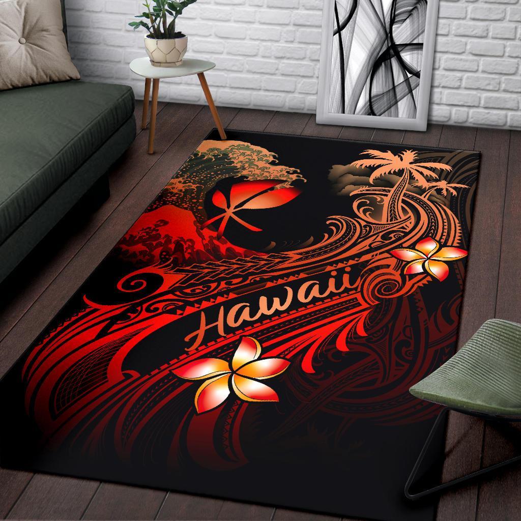 Hawaii Polynesian Area Rug - Plumeria Flowers And Waves - Polynesian Pride