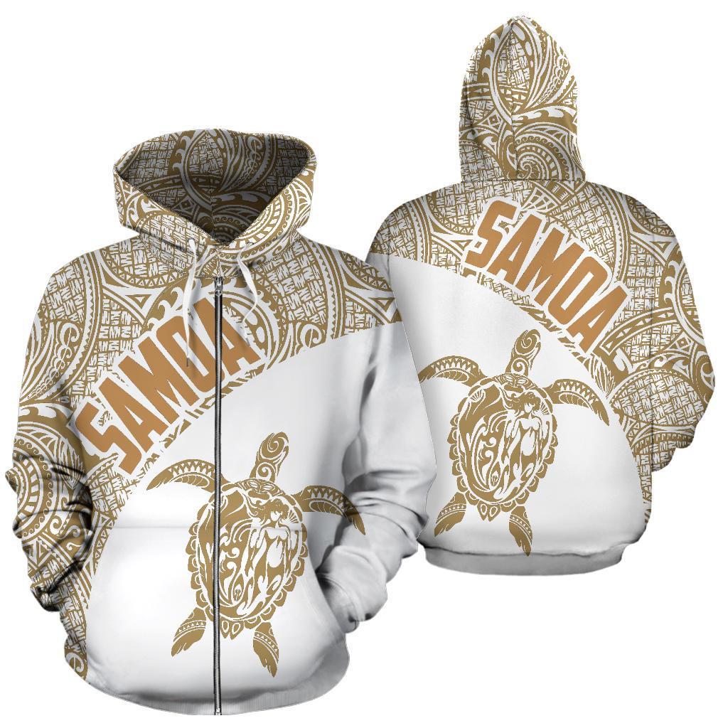 Samoa Polynesian Zip up Hoodie Samoa Turtle Mermaid Polynesian Tattoo White Gold Unisex White - Polynesian Pride