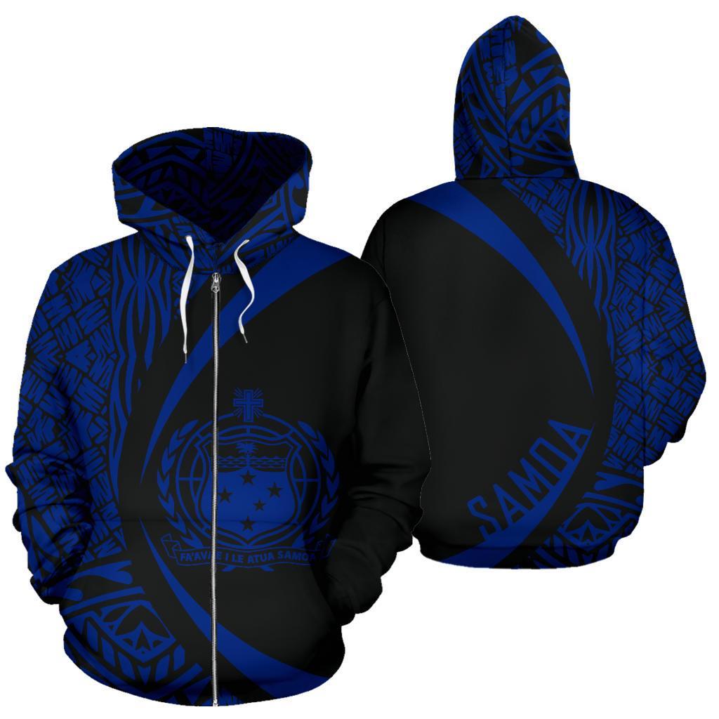 Polynesian Coat of Arms of Samoa Zip Hoodie Blue Unisex Blue - Polynesian Pride