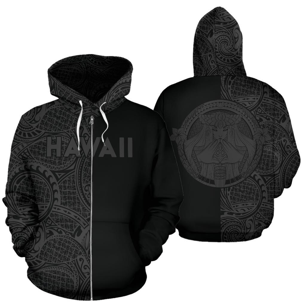 Polynesian Madame Pele Kanaka Hawaii Zip Hoodie The Half Grey Unisex Grey - Polynesian Pride