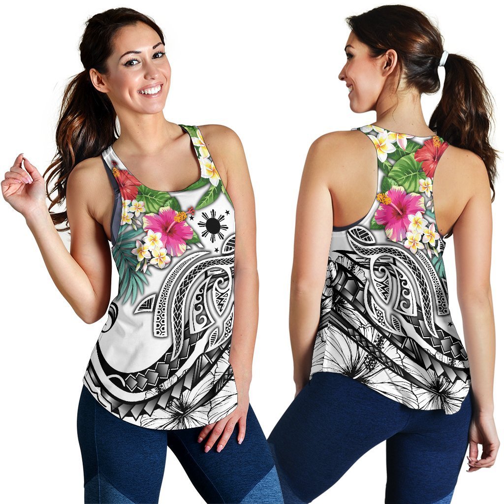 The Philippines Women's Racerback Tank - Summer Plumeria (White) - Polynesian Pride