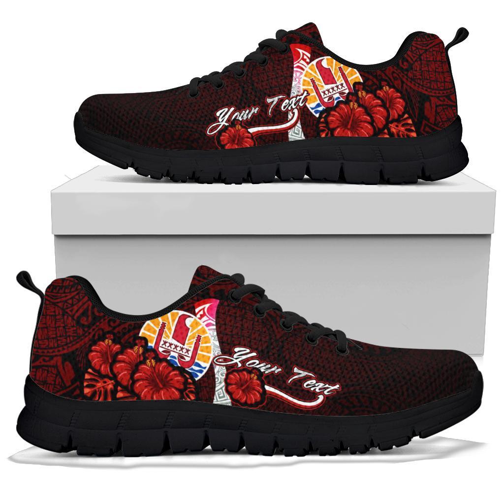 Tahiti Polynesian Custom Personalised Sneakers - Coat Of Arm With Hibiscus - Polynesian Pride