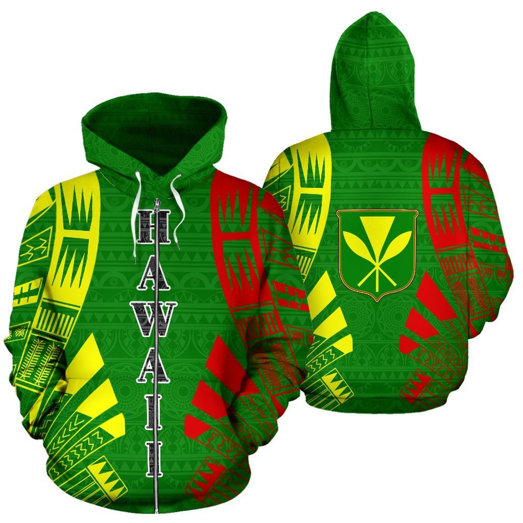 Hawaii All Over Zip up Hoodie Polynesian Tattoo Style Unisex White - Polynesian Pride