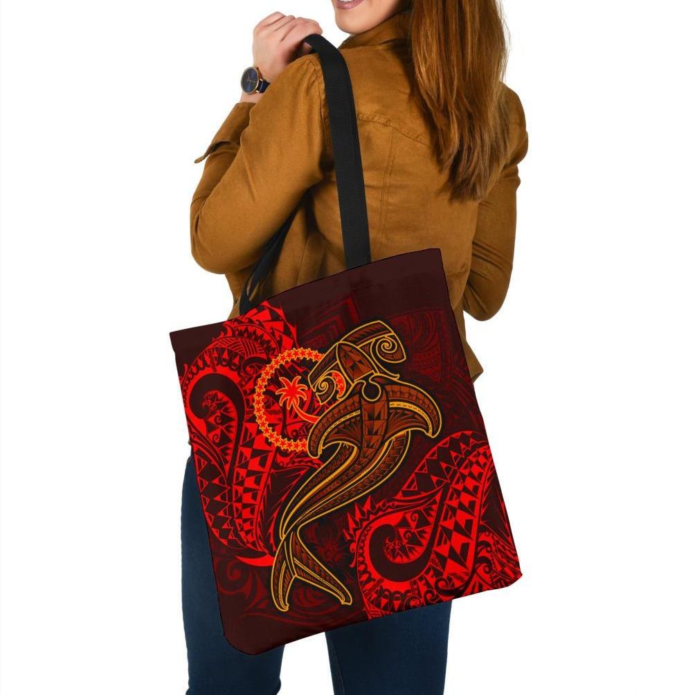 Chuuk Tote Bags - Red Shark Polynesian Tattoo Tote Bag One Size Red - Polynesian Pride