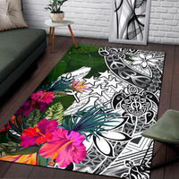 Kosrae Area Rug White - Turtle Plumeria Banana Leaf White - Polynesian Pride