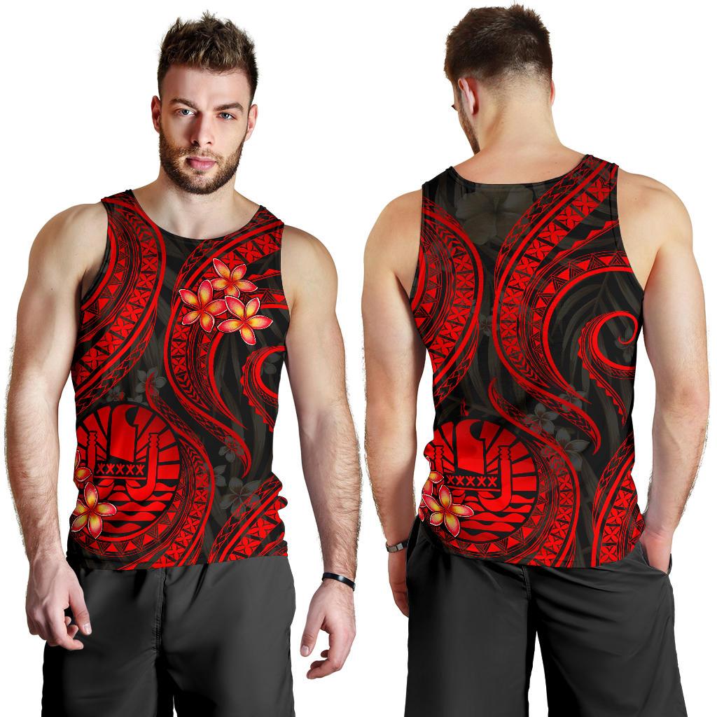 Tahiti Polynesian Men Tank Top - Red Plumeria RED - Polynesian Pride