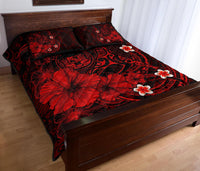 Polynesian Hawaii Quilt Bed Set - Humpback Whale with Hibiscus (Red) - Polynesian Pride