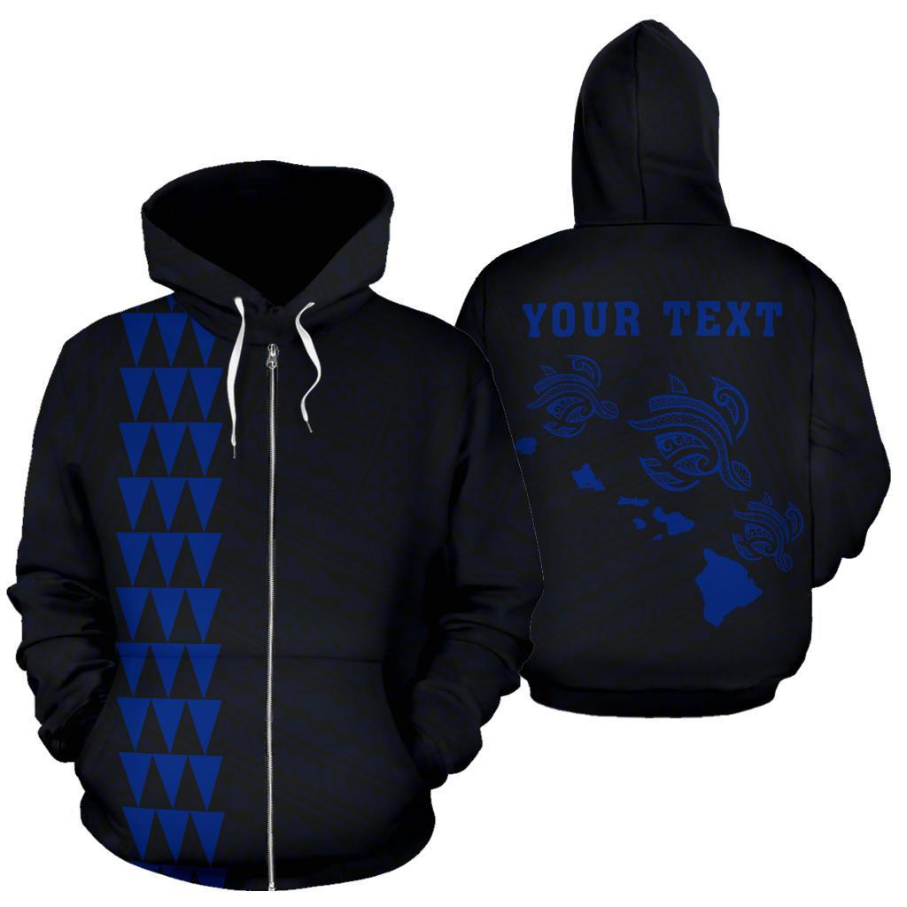 Polynesian Kakau Three Turtles Map Hawaii Custom Zip Hoodie Blue Unisex Blue - Polynesian Pride