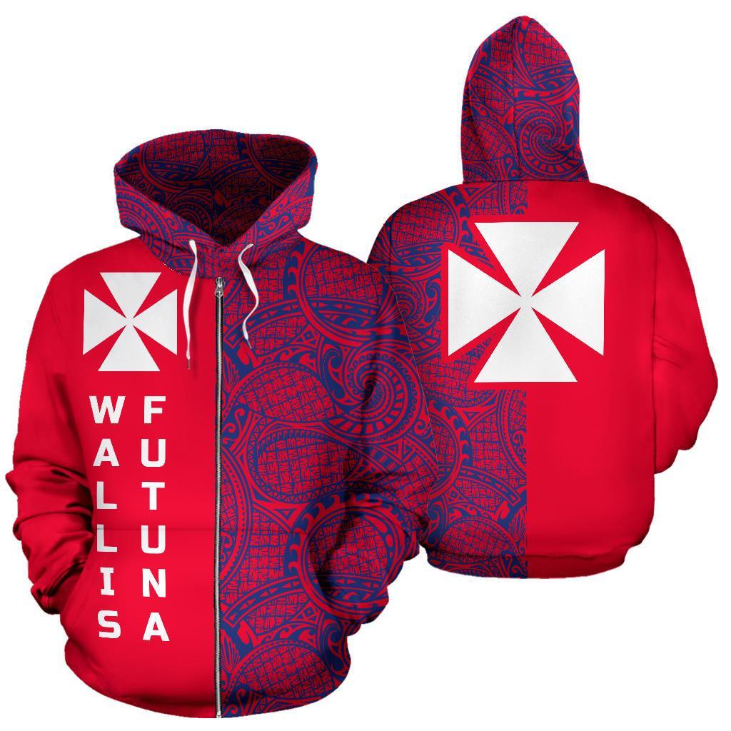 Wallis and Futuna Zip up Hoodie Wallis and Futuna Coat of Arms Polynesian Tattoo Half Style TH0 Unisex Red - Polynesian Pride