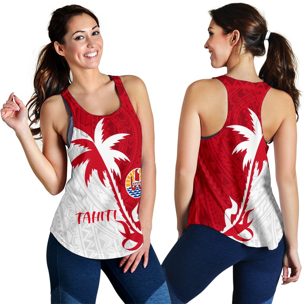 Tahiti Polynesian Coconut Tree Women'S Racerback Tank Red White - Polynesian Pride