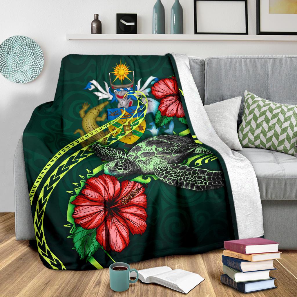 Solomon Islands Polynesian Premium Blanket - Green Turtle Hibiscus - Polynesian Pride