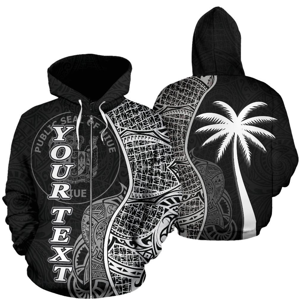 Niue Polynesian Custom Zip up Hoodie Coconut Black Unisex Black - Polynesian Pride