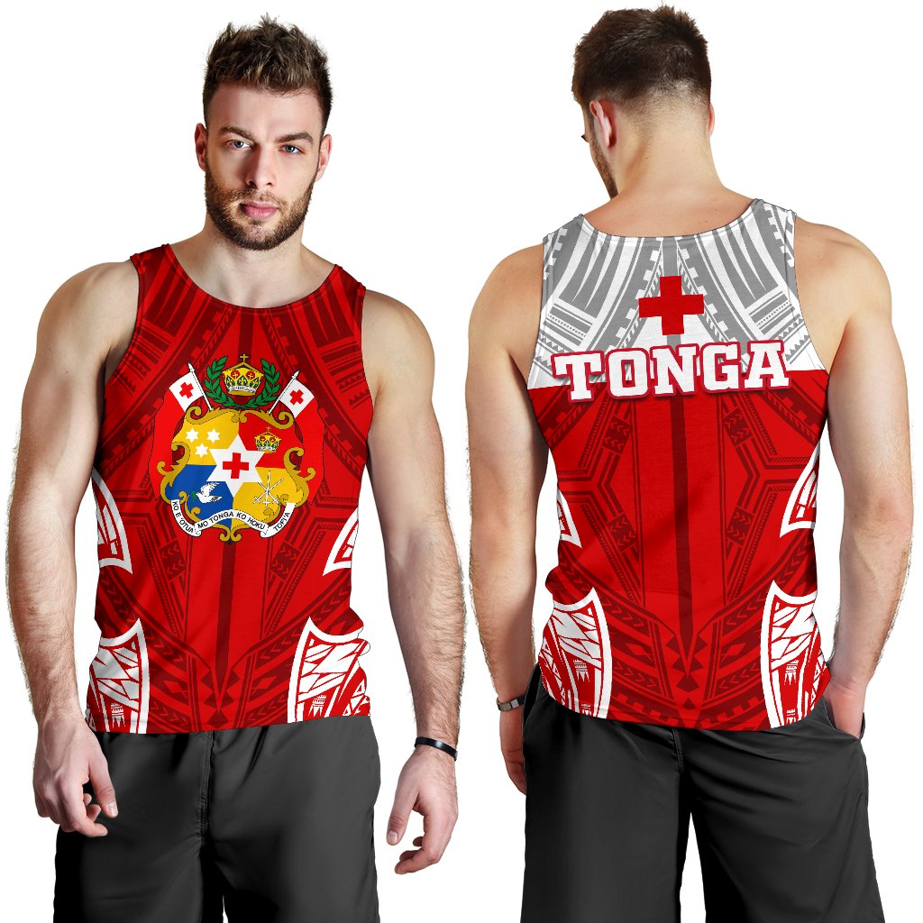 Tonga Polynesian Men's Tank Top - Pattern With Seal Red Version Red - Polynesian Pride