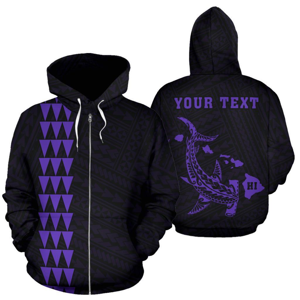 Polynesian Kakau Hammerhead Shark Map of Hawaii Custom Zip Hoodie Purple Unisex Purple - Polynesian Pride