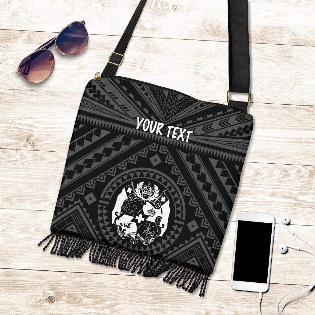 Tonga Personalised Crossbody Boho Handbag - Tonga Seal With Polynesian Tattoo Style (Black) One Style One Size Black - Polynesian Pride