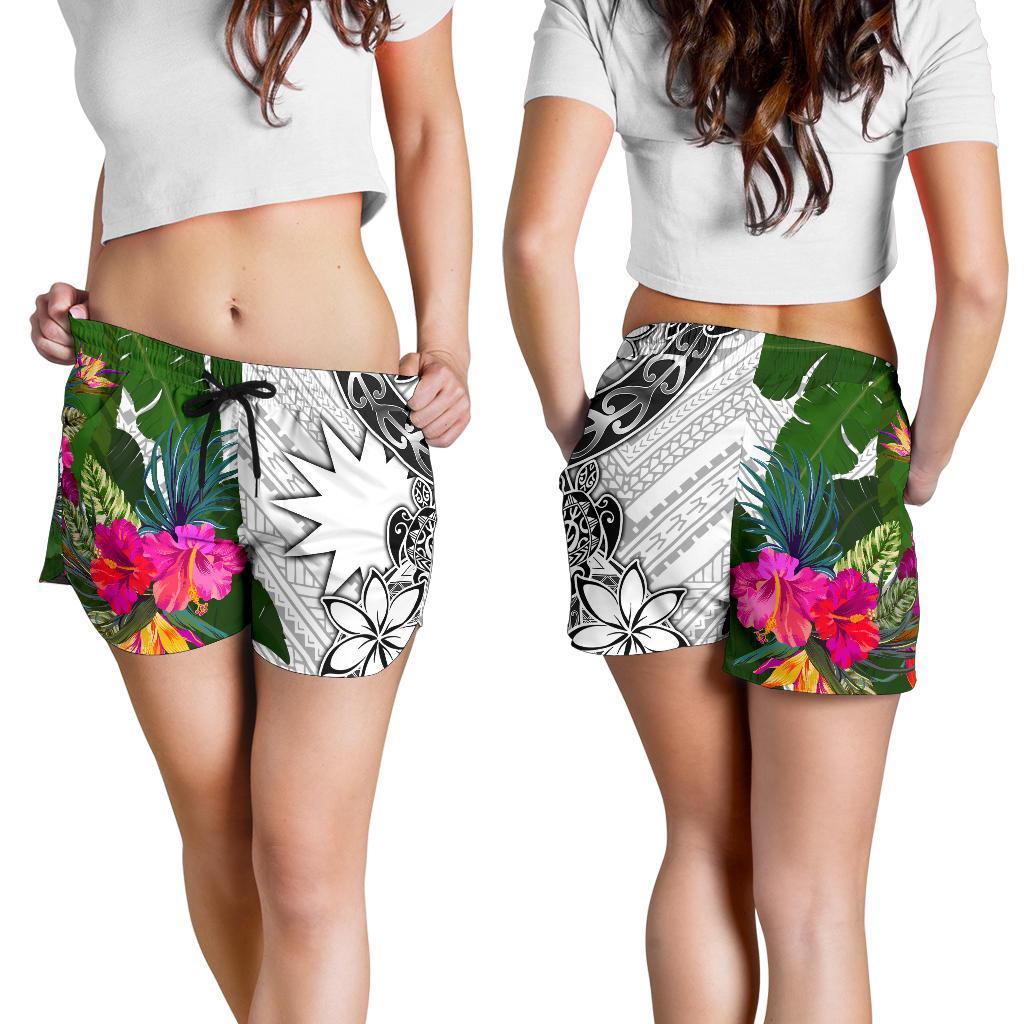 Nauru Women's Short White - Turtle Plumeria Banana Leaf - Polynesian Pride