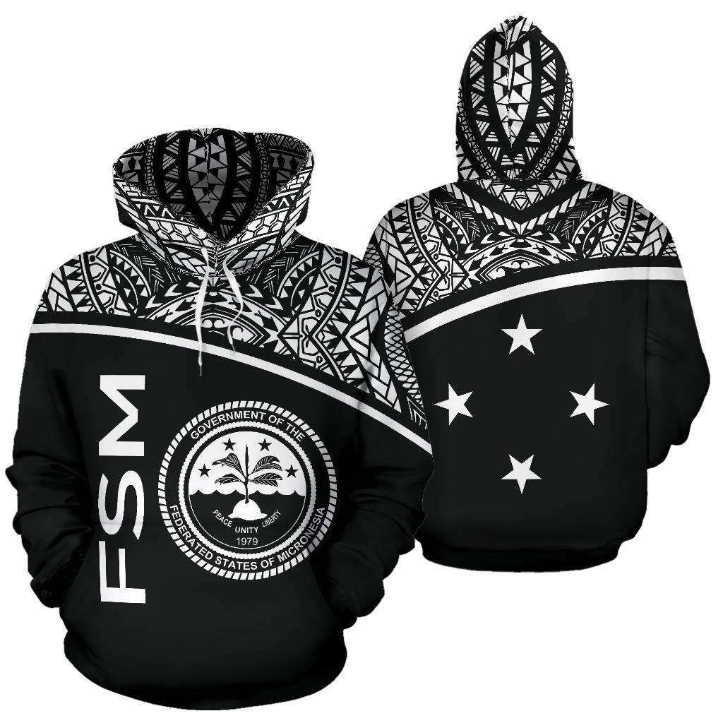 Federated States of Micronesia All Over Hoodie Micronesia Curve Black Style Unisex Black - Polynesian Pride