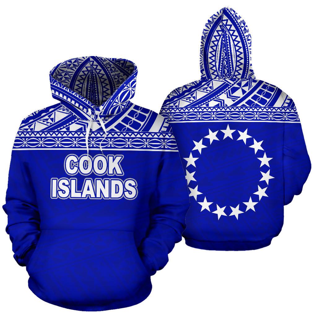 Cook Islands Polynesian Hoodie Horizontal Blue Unisex Blue - Polynesian Pride