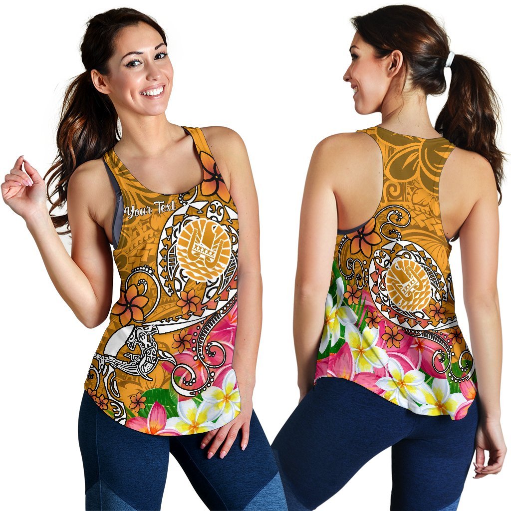 Tahiti Custom Personalised Women's Racerback Tank - Turtle Plumeria (Gold) Gold - Polynesian Pride