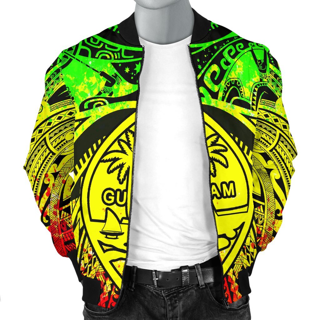 Polynesian Men's Bomber Jackets - Guam Flag, Seal with Maui Moana Tattoo - Polynesian Pride