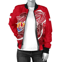Tahiti Women's Bomber Jacket Shark Coat Of Arms - Polynesian Pride