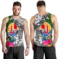 Tahiti Men's Tank Top White - Turtle Plumeria Banana Leaf - Polynesian Pride
