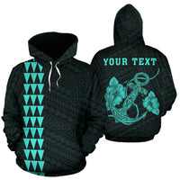 Polynesian Kakau Anchor Hibiscus Hawaii Custom Hoodie Turquoise Unisex Turquoise - Polynesian Pride