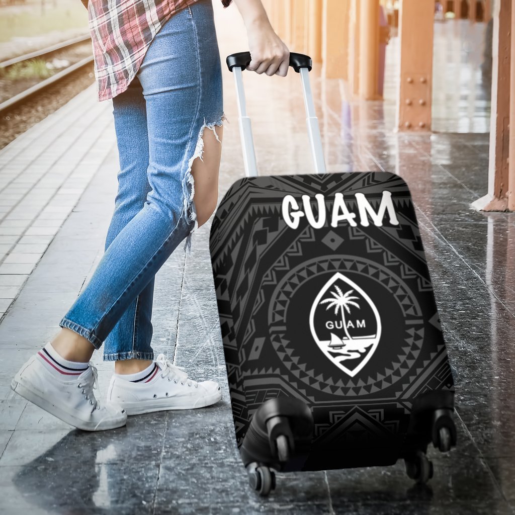 Guam Luggage Covers - Guam Seal With Polynesian Tattoo Style (Black) - Polynesian Pride