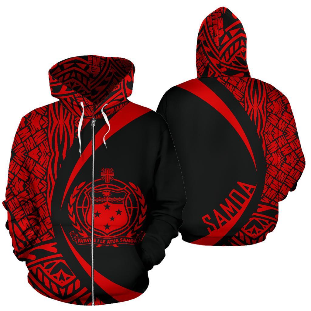 Polynesian Coat of Arms of Samoa Zip Hoodie Red Unisex Red - Polynesian Pride