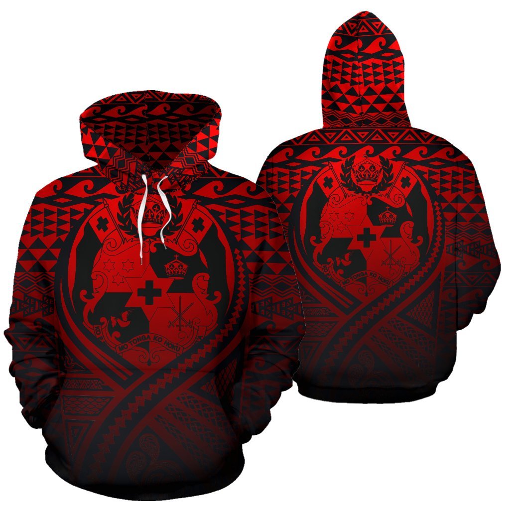 Tonga All Over Hoodie Lift up Red Unisex Red - Polynesian Pride