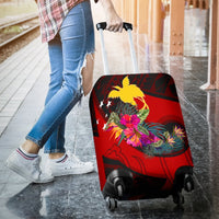 Papua New Guinea Luggage Covers - Polynesian Hook And Hibiscus (Red) - Polynesian Pride