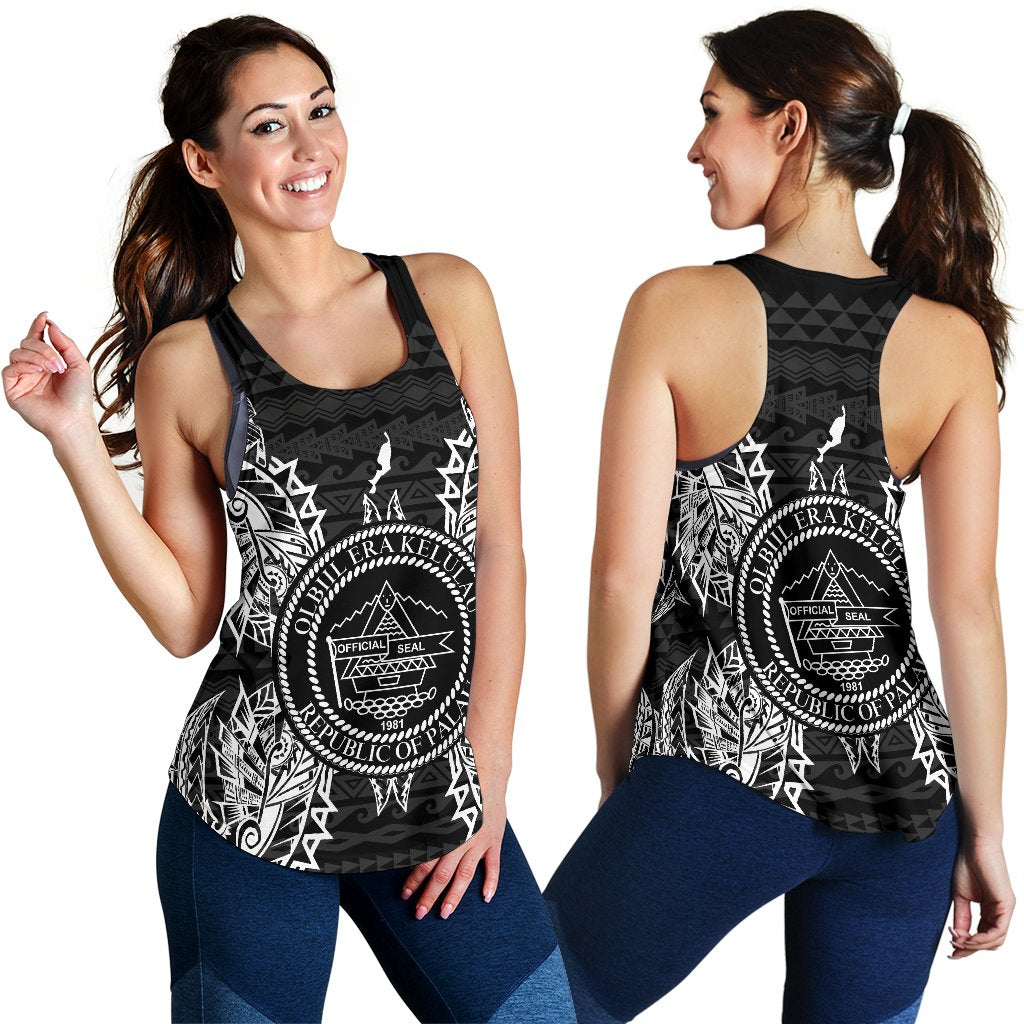 Palau Polynesian Women Tank Top Map Black - Polynesian Pride