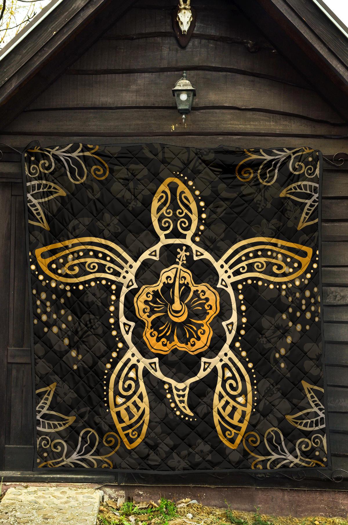 Turtle Hibiscus Yellow Premium Quilt - Polynesian Pride