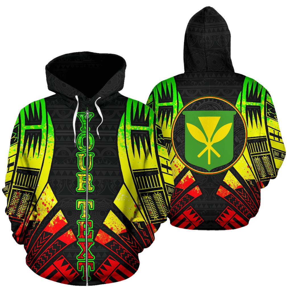 Hawaii Kanaka Maoli All Over Custom Zip up Hoodie Reggae Color Tattoo Style Unisex Black - Polynesian Pride