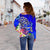 Polynesian Women's Off Shoulder Sweater - Turtle Plumeria Blue Color - Polynesian Pride