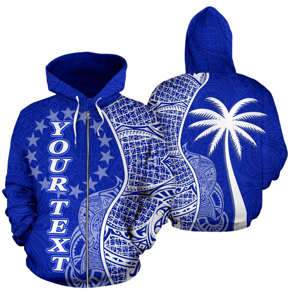 Cook Islands Polynesian Custom Zip up Hoodie Coconut Blue Unisex Blue - Polynesian Pride