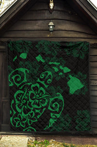 Turtle Hibiscus Map Green Premium Quilt - Polynesian Pride