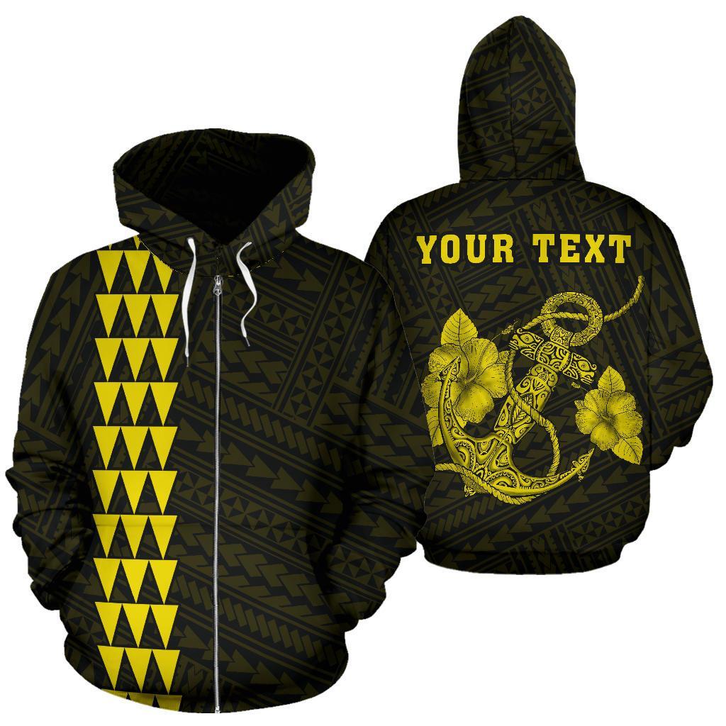 Polynesian Kakau Anchor Hibiscus Hawaii Custom Zip Hoodie Yellow Unisex Yellow - Polynesian Pride