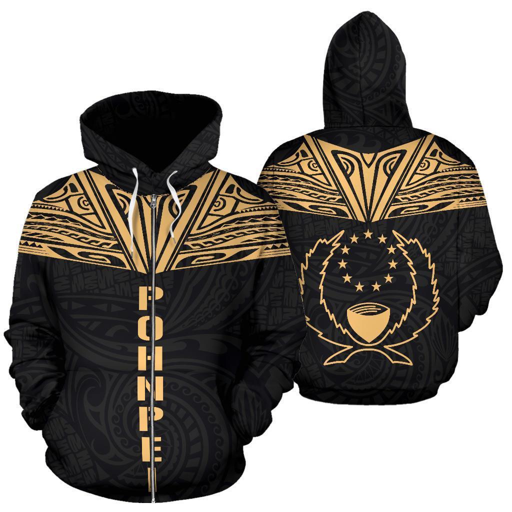 Pohnpei All Over Zip up Hoodie Gold Neck Style Unisex Gold - Polynesian Pride